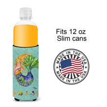 Load image into Gallery viewer, Blonde Mermaid on Teal Slim Can Hugger – Fun &amp; Functional Drink Coolers 8336MUK