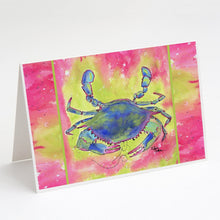 Load image into Gallery viewer, Blue Crab Bright Pink and Green Greeting Cards -  Blank Note Cards – 8-Pack of Artist-Designed Cards with Envelopes