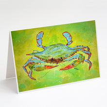 Load image into Gallery viewer, Bright Green Blue Crab Greeting Cards -  Blank Note Cards – 8-Pack of Artist-Designed Cards with Envelopes