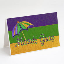 Load image into Gallery viewer, Mardi Gras Beads and Umbrella Greeting Cards -  Blank Note Cards – 8-Pack of Artist-Designed Cards with Envelopes