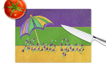 Load image into Gallery viewer, Mardi Gras Beads with Umbrella Glass Cutting Boards – Durable, Decorative Kitchen Art