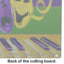 Load image into Gallery viewer, Mardi Gras Key Board with Comedy and Tragedy Glass Cutting Boards – Durable, Decorative Kitchen Art