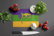 Load image into Gallery viewer, Mardi Gras Mask Glass Cutting Boards – Durable, Decorative Kitchen Art