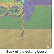 Load image into Gallery viewer, Mardi Gras Mask Glass Cutting Boards – Durable, Decorative Kitchen Art