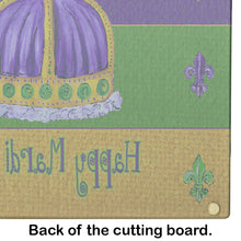 Load image into Gallery viewer, Happy Mardi Gras with Crown Glass Cutting Boards – Durable, Decorative Kitchen Art