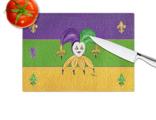 Load image into Gallery viewer, Mardi Gras Jester Glass Cutting Boards – Durable, Decorative Kitchen Art
