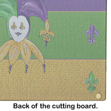 Load image into Gallery viewer, Mardi Gras Jester Glass Cutting Boards – Durable, Decorative Kitchen Art