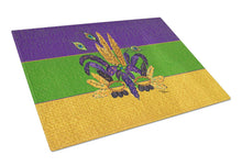 Load image into Gallery viewer, Mardi Gras Feather Mask Glass Cutting Boards – Durable, Decorative Kitchen Art