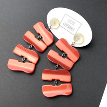 Load image into Gallery viewer, Copper &amp; Ecru Buckle Stack Moonglow Statement Earrings