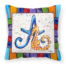 Load image into Gallery viewer, Letter A with Seahorse Throw Pillow - 14x14 Decorative Pillow – Art for Your Home &amp; Patio 8424-APW1414