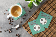 Load image into Gallery viewer, Soccer Coasters - Set of 4 Lightweight Foam, Absorbent Drink Coasters