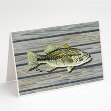 Load image into Gallery viewer, Small mouth Bass Fish on Pier Greeting Cards -  Blank Note Cards – 8-Pack of Artist-Designed Cards with Envelopes