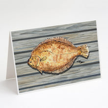 Load image into Gallery viewer, Fish Flounder on Pier Greeting Cards -  Blank Note Cards – 8-Pack of Artist-Designed Cards with Envelopes