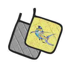 Load image into Gallery viewer, Blue Marlin on Yellow Pot Holders - Set of 2 Decorative Kitchen Helpers | Made in the USA 8533PTHD