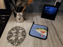 Load image into Gallery viewer, Rainbow Trout on Blue Pot Holders - Set of 2 Decorative Kitchen Helpers | Made in the USA 8534PTHD