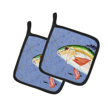 Load image into Gallery viewer, Rainbow Trout on Blue Pot Holders - Set of 2 Decorative Kitchen Helpers | Made in the USA 8534PTHD