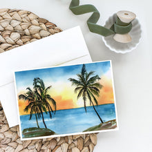 Load image into Gallery viewer, Palm Tree Beach Scene Greeting Cards -  Blank Note Cards – 8-Pack of Artist-Designed Cards with Envelopes