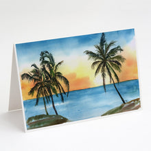 Load image into Gallery viewer, Palm Tree Beach Scene Greeting Cards -  Blank Note Cards – 8-Pack of Artist-Designed Cards with Envelopes
