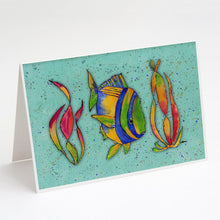 Load image into Gallery viewer, Tropical Fish on Teal Greeting Cards -  Blank Note Cards – 8-Pack of Artist-Designed Cards with Envelopes