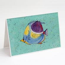 Load image into Gallery viewer, Tropical Fish on Teal Greeting Cards -  Blank Note Cards – 8-Pack of Artist-Designed Cards with Envelopes