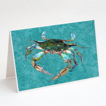 Load image into Gallery viewer, Blue Crab on Teal Greeting Cards -  Blank Note Cards – 8-Pack of Artist-Designed Cards with Envelopes