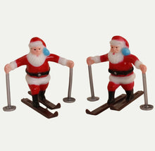 Load image into Gallery viewer, Vintage Hand-Painted Miniature Skiing Santa Figures Set of 2