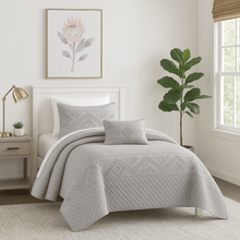 Load image into Gallery viewer, DaDa Bedding Whimsical Lavender Grey Cottage Soft Quilted Coverlet Bedspread Set (JHW866)