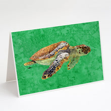 Load image into Gallery viewer, Loggerhead Turtle on Green Greeting Cards -  Blank Note Cards – 8-Pack of Artist-Designed Cards with Envelopes