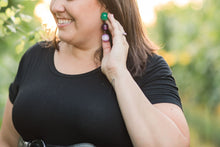 Load image into Gallery viewer, Olive Green Deep Purple &amp; Grey Moonglow Tri Dot Drop Earrings