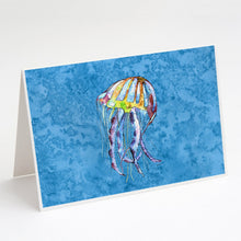 Load image into Gallery viewer, Jelly Fish on Blue Greeting Cards -  Blank Note Cards – 8-Pack of Artist-Designed Cards with Envelopes