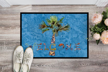 Load image into Gallery viewer, Welcome Palm Tree on Blue Doormat - 24x36 Decorative Floor Mat – Indoor/Outdoor Rug