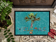 Load image into Gallery viewer, Welcome Palm Tree on Teal Doormat - 24x36 Decorative Floor Mat – Indoor/Outdoor Rug
