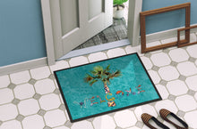 Load image into Gallery viewer, Welcome Palm Tree on Teal Doormat - 24x36 Decorative Floor Mat – Indoor/Outdoor Rug