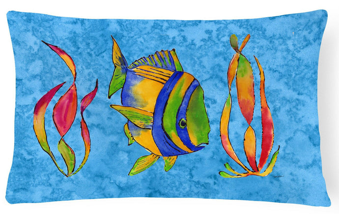 Troical Fish and Seaweed on Blue Canvas Fabric Decorative Pillow 8713PW1216