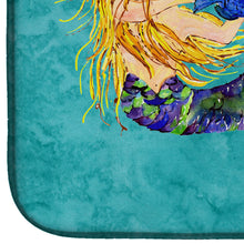 Load image into Gallery viewer, Blonde Mermaid on Teal Dish Drying Mat – Absorbent, Artistic Kitchen Essentials 8724DDM