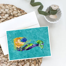 Load image into Gallery viewer, Blonde Mermaid on Teal Greeting Cards -  Blank Note Cards – 8-Pack of Artist-Designed Cards with Envelopes