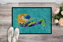 Load image into Gallery viewer, Blonde Mermaid on Teal Doormat - 24x36 Decorative Floor Mat – Indoor/Outdoor Rug