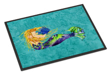 Load image into Gallery viewer, Blonde Mermaid on Teal Doormat - 24x36 Decorative Floor Mat – Indoor/Outdoor Rug
