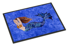 Load image into Gallery viewer, Brunette Mermaid on Blue Doormat - 24x36 Decorative Floor Mat – Indoor/Outdoor Rug