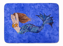 Load image into Gallery viewer, Brunette Mermaid on Blue Machine Washable Memory Foam Mat 8725RUG