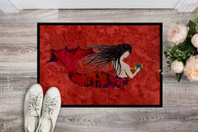 Load image into Gallery viewer, Black Haired Mermaid on Red Doormat - 24x36 Decorative Floor Mat – Indoor/Outdoor Rug