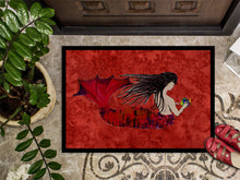 Load image into Gallery viewer, Black Haired Mermaid on Red Doormat - 24x36 Decorative Floor Mat – Indoor/Outdoor Rug