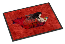 Load image into Gallery viewer, Black Haired Mermaid on Red Doormat - 24x36 Decorative Floor Mat – Indoor/Outdoor Rug