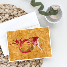 Load image into Gallery viewer, Ginger Red Headed Mermaid on Gold Greeting Cards -  Blank Note Cards – 8-Pack of Artist-Designed Cards with Envelopes