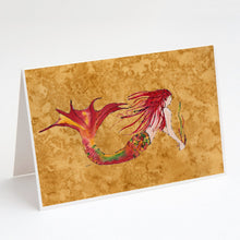 Load image into Gallery viewer, Ginger Red Headed Mermaid on Gold Greeting Cards -  Blank Note Cards – 8-Pack of Artist-Designed Cards with Envelopes