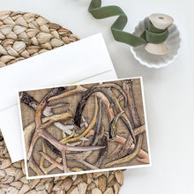 Load image into Gallery viewer, Deer Horns  on Faux Burlap Greeting Cards -  Blank Note Cards – 8-Pack of Artist-Designed Cards with Envelopes