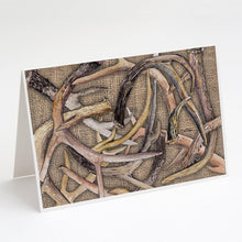 Load image into Gallery viewer, Deer Horns  on Faux Burlap Greeting Cards -  Blank Note Cards – 8-Pack of Artist-Designed Cards with Envelopes