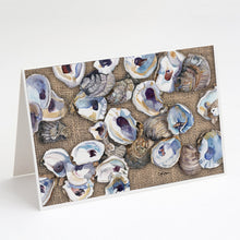 Load image into Gallery viewer, Oyster  on Faux Burlap Greeting Cards -  Blank Note Cards – 8-Pack of Artist-Designed Cards with Envelopes