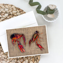 Load image into Gallery viewer, Crawfish  on Faux Burlap Greeting Cards -  Blank Note Cards – 8-Pack of Artist-Designed Cards with Envelopes