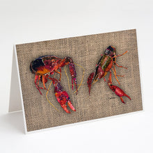 Load image into Gallery viewer, Crawfish  on Faux Burlap Greeting Cards -  Blank Note Cards – 8-Pack of Artist-Designed Cards with Envelopes